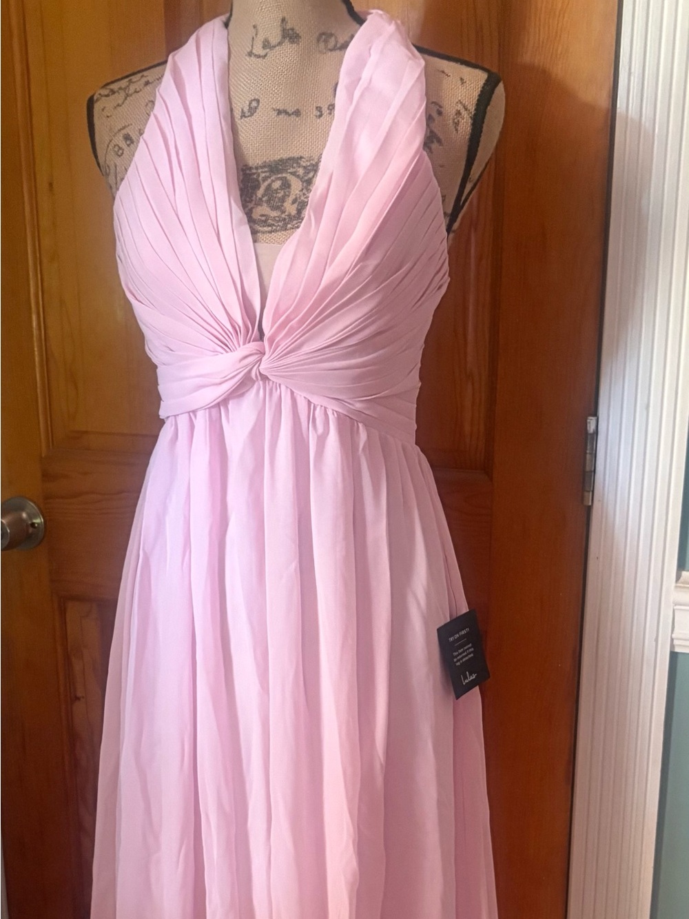 Pink Halter Knot Front Chiffon Maxi Dress